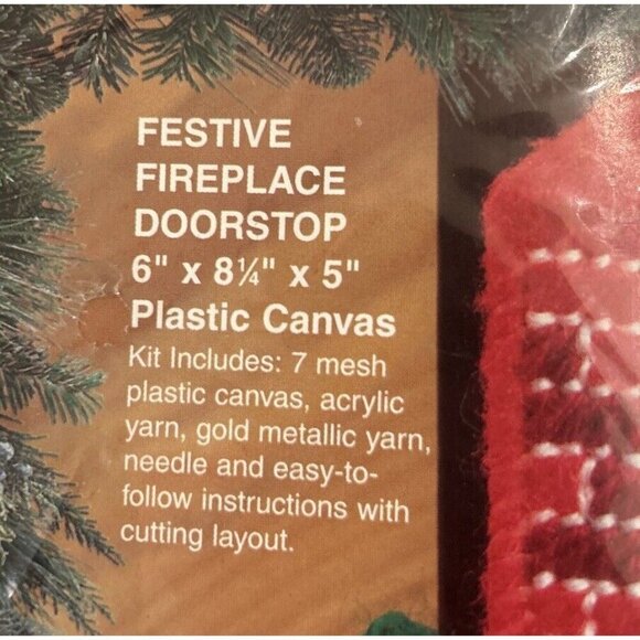 Bucilla Christmas Doorstop Kit Festive Fireplace Plastic Canvas Kit 61193 NEW - Picture 3 of 5